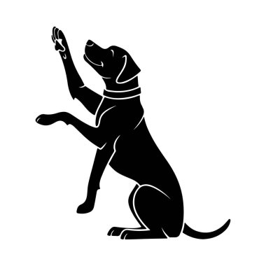 Bir ön pençesi olan dost canlısı köpek silueti hoş geldin ya da evcil hayvan servisi damgası için ideal.