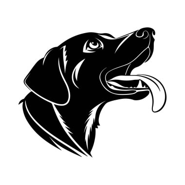 Neşeli köpek yüzlü siluet, dudaklarını geniş gözlerle yalıyor. Yemek ve ikramlarla ilgili konular için mükemmel.