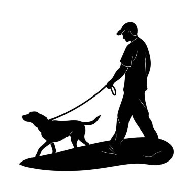 Hareket halindeki bir köpeği gezdiren kişinin silueti aktif yaşam tarzını ve arkadaşlığı simgeler.