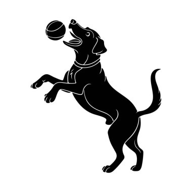 Silüet içinde top oynayan, tek pençeli, spor veya hayvan oyunları için ideal bir köpek.