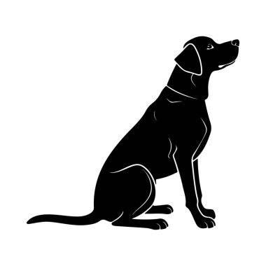 Genel bir oturma köpeğinin minimalist siyah silüeti evrensel hayvan çizimleri veya simgeler için birebirdir.