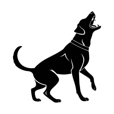 Uyarı ve sesli hayvan temaları için ideal ağız havlarken kenar görüş köpek silueti yakalandı