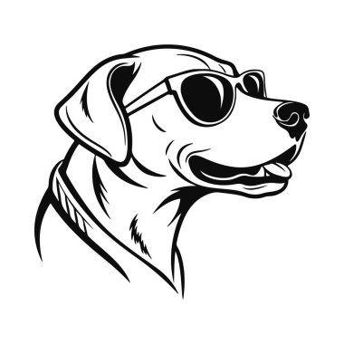 Havalı güneş gözlüğü takan stilize köpek yüzü silueti eğlenceli hayvan simgeleri logoları veya tişört grafikleri için ideal