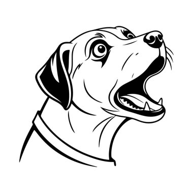 Şaşırmış köpek yüzü silueti. Yuvarlak gözleri var. Beklenmedik duygular ve karikatürlerle dolu.