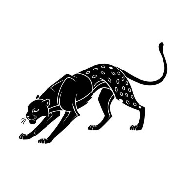 Avlanma sahneleri için uygun siluette çömelmiş bir leopar doğa sanatı ve sinsi hayvan grafikleri.