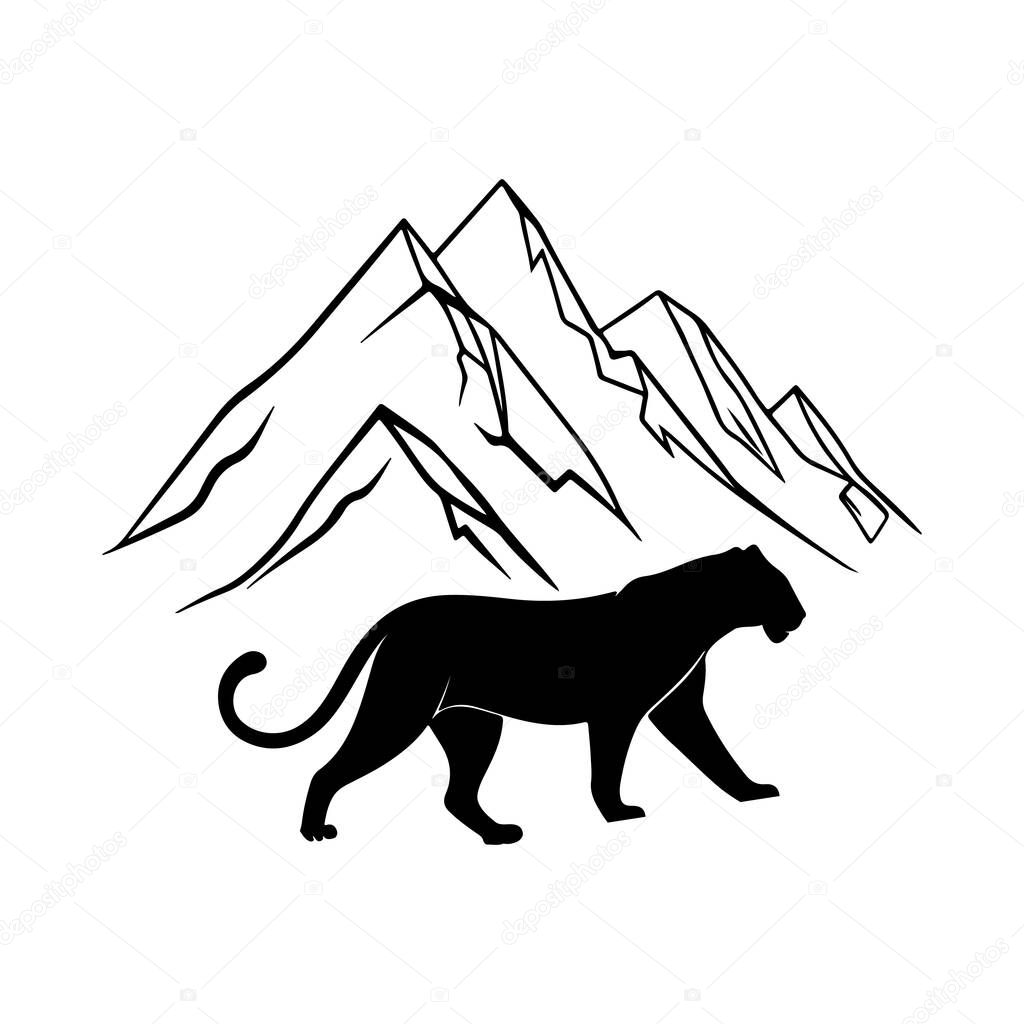 A leopard silhouette standing in front of a mountain perfect for safari scenes wildlife art and outdoor graphics