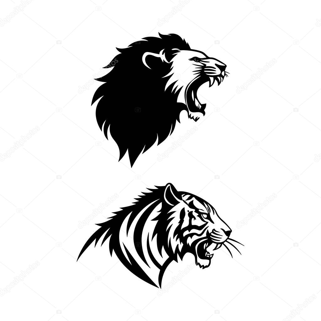 A roaring trio of lion tiger and leopard in silhouette perfect for wildlife unity concepts strong animal themes and illustrations