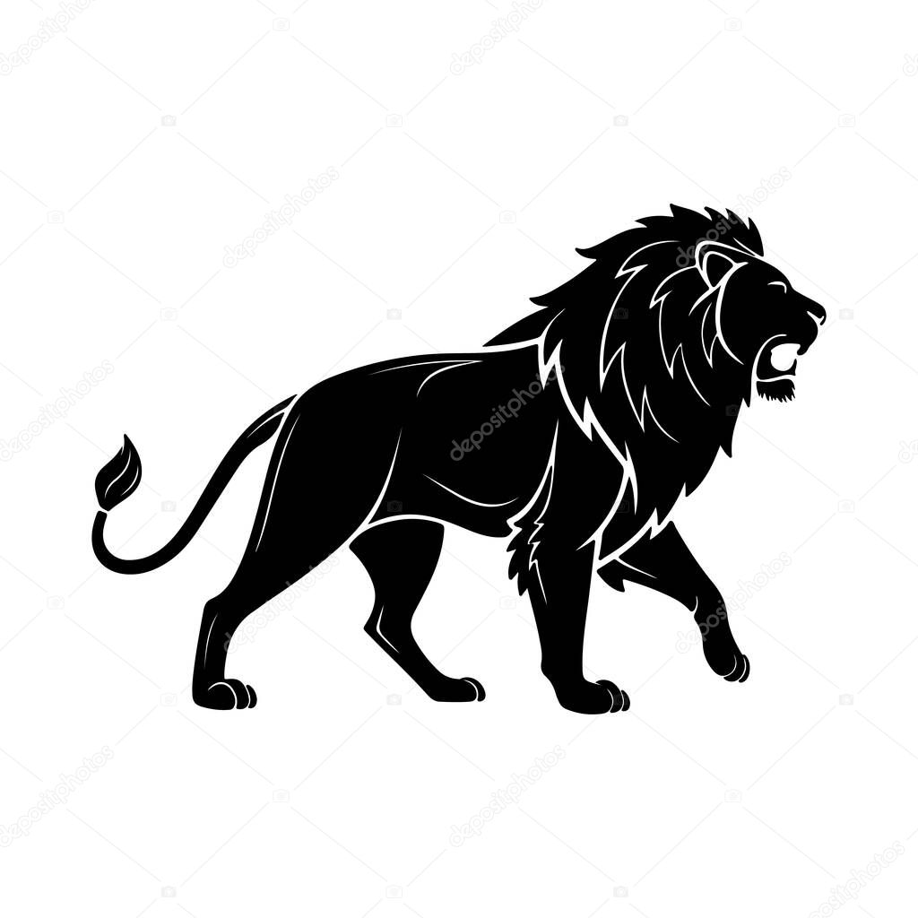 A side profile silhouette of a lion walking suited for animal posters, wildlife branding, and safari themes