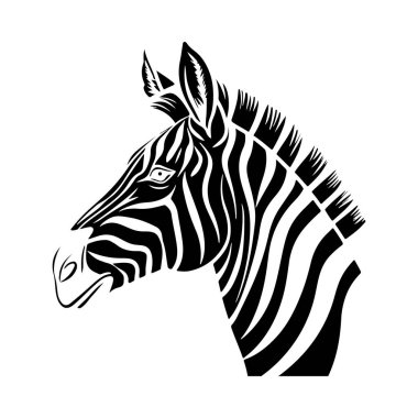 Zebra yüzü silueti, tetikte ifadeler ve odaklanmış gözler, güçlü hayvan portreleri, safari markaları ya da görsel farkındalık için ideal.