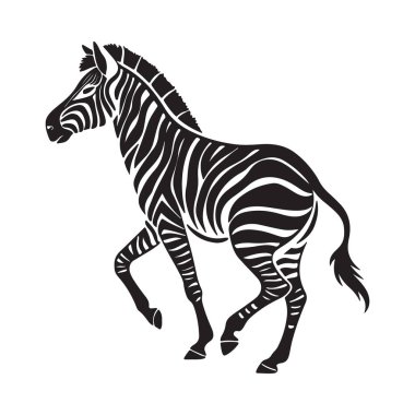 Ayakta duran zebra silueti, kuyruğunu sallayan, statik hayvan kompozisyonları, doğa sahneleri ya da detaylı vahşi yaşam grafikleri için mükemmel.