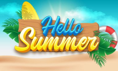 Merhaba, plaj geçmişi olan düzenlenebilir metin efekti.