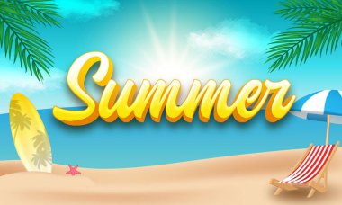 Plaj arka planlı yaz metni efekti