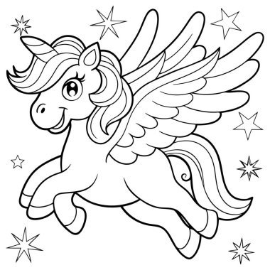 Tek boynuzlu ata sarılan bir denizkızının şirin renkli sayfası.