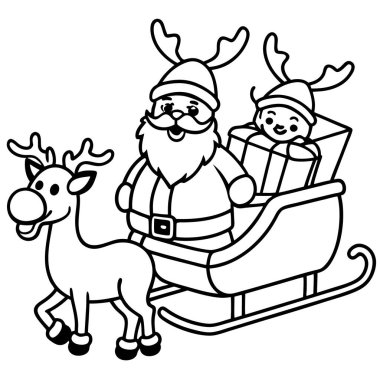 Çizgi film karakteri, hediyeler ve bayram kutlaması için mükemmel bir kış ağacı resmedilmiş tuhaf bir Noel kartı.