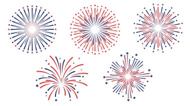 Kırmızı, Beyaz ve Mavi Bağımsızlık Günü Havai fişek Vektörü