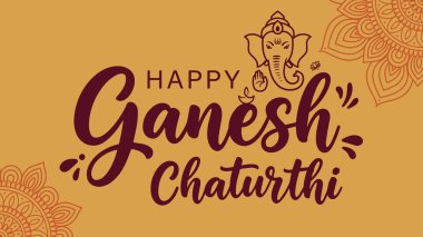 Ganesh Chaturthi Vektörü, Ganesha Taslak ve Diya ile Mutlu Yıllar