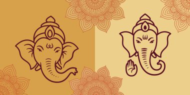 Ana Hattı Ganesha Mandala Arkaplan İkonları - Ganesh Chaturthi Vektörü