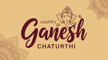 Ganesh Chaturthi Minimalist Vektör Selamlaması ve Ganesha Simgesi