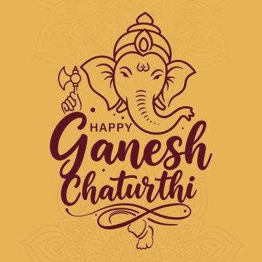 Ganesh Chaturthi Kaligrafi 'niz kutlu olsun. Lord Ganesha Simge Vektörüyle.