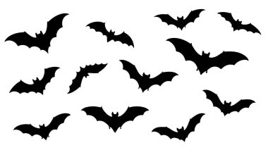 Cadılar Bayramı Yarasa Silüeti Koleksiyonu - Ürkütücü, Uçan, Süsleme, Vektör