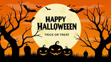 Ürkütücü Balkabakları, Yarasalar ve Dolunaylı Mutlu Cadılar Bayramı Gecesi Vektörü