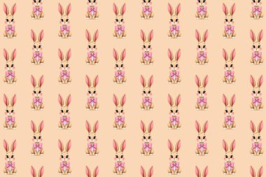 Sevimli Paskalya tavşanları içeren basit ve kusursuz bir vektör deseni. Tatil temalı projeler, çocuk ürünleri, hediye paketleri ve şenlikli dijital tasarımlar için ideal.