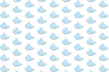 Temiz beyaz arka planda sevimli çizgi film tarzı balinaların olduğu basit ve tapılası bir vektör deseni. Çocuk ürünleri, okyanus temalı tasarımlar, çocuk odası dekorları ve oyuncu dijital kreasyonlar için ideal.
