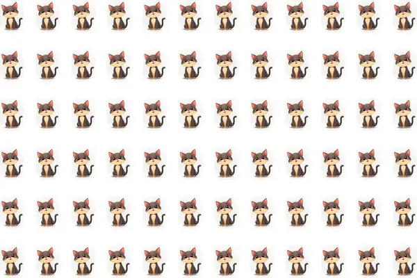 Temiz beyaz arka planda çizgi film tarzı kedilerin olduğu eğlenceli ve minimal bir vektör deseni. Çocuk ürünleri, evcil hayvan temalı tasarımlar, kırtasiye malzemeleri ve oyuncu dijital projeler için ideal.