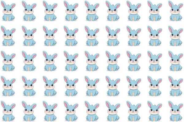 Temiz beyaz arka planda sevimli çizgi film tarzı tavşanların olduğu basit ve büyüleyici bir vektör deseni. Çocuk ürünleri, çocuk temaları, Paskalya tasarımları ve eğlenceli dijital projeler için mükemmel..