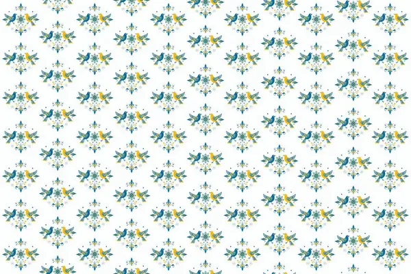  Tüyleri, çiçek açan çiçekleri ve temiz beyaz arka planda taze bahar renklerinde kuşları içeren canlı ve hassas bir vektör deseni. Mevsimlik tasarımlar, tekstil, kırtasiye ve doğadan esinlenilmiş projeler için mükemmel..