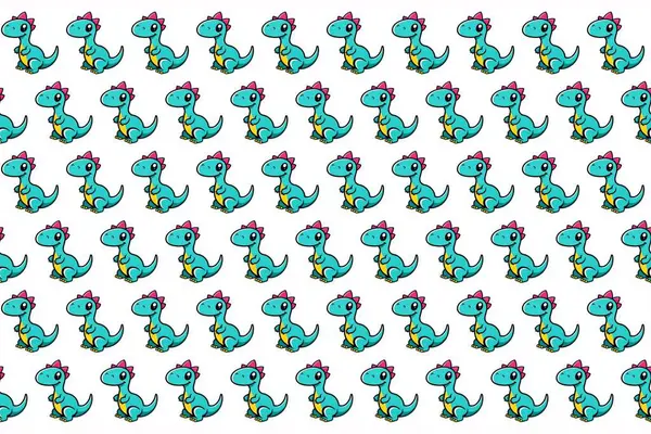 Temiz beyaz bir arkaplanda çizgi film tarzı dinozorlar içeren eğlenceli ve renksiz bir vektör deseni. Çocuk ürünleri, kreş temaları, eğitim malzemeleri ve tarih öncesi eğlenceli tasarımlar için idealdir..