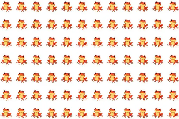 Basit Sevimli Karikatür Kurbağası Kusursuz Vektör Deseni. Basit ve tapılası çizgi film tarzı kurbağalar içeren hoş, pürüzsüz bir vektör deseni. Çocuk ürünleri, çocuk dekorasyonu, kumaş baskıları ve eğlenceli kırtasiye tasarımları için mükemmel..