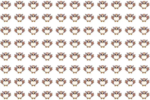 Basit Sevimli Çizgi Film Baykuşu Kusursuz Vektör Deseni. Temiz beyaz bir arkaplanda sevimli ve basit çizgi film tarzı baykuşlar olan büyüleyici, pürüzsüz bir vektör deseni. Çocuk ürünleri, çocuk dekorasyonu, kırtasiye malzemeleri ve eğlenceli kumaş tasarımları için mükemmel..