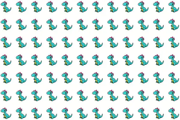 Şirin Mavi Dinozor Yavrusu Kusursuz Şablon. Temiz beyaz arka planda sevimli mavi dinozor yavrularının yer aldığı oyuncu, pürüzsüz bir vektör deseni. Çocuk ürünleri, çocuk dekorasyonu, kumaş baskıları ve eğlenceli dijital tasarımlar için mükemmel..