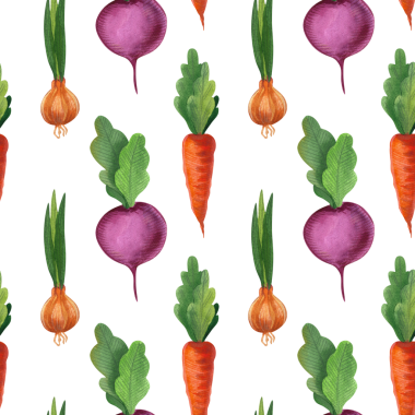 Sebzeli kusursuz suluboya deseni. Çizim biberi, patlıcan, domates, havuç, el yapımı. Vitaminli vejetaryen diyet yemekleri, lezzetli yemekler ve sağlıklı yemekler pişirmek için..