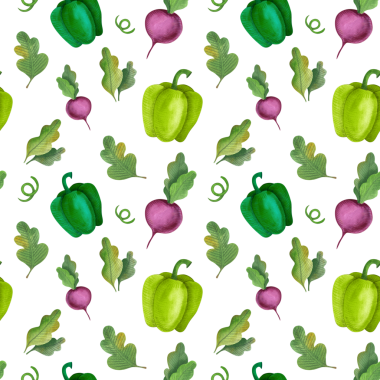 Sebzeli kusursuz suluboya deseni. Çizim biberi, patlıcan, domates, havuç, el yapımı. Vitaminli vejetaryen diyet yemekleri, lezzetli yemekler ve sağlıklı yemekler pişirmek için..