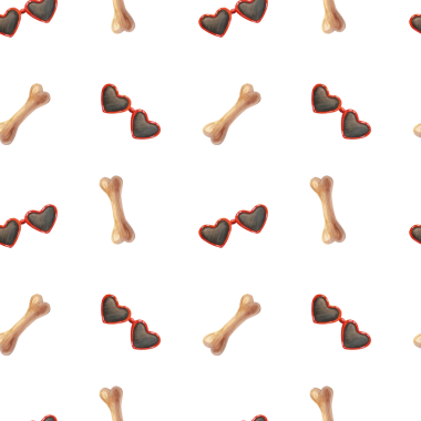 Tatlı çizgi filmlerdeki köpeklerle suluboya kusursuz desen. Evcil hayvanla oynamak için aksesuarlar. Çocukların tasarımı ve çizimi için el boyaması hayvanlar..