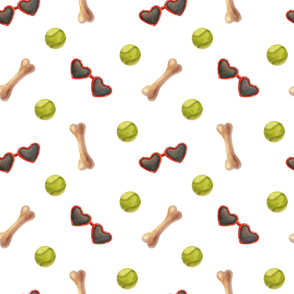 Tatlı çizgi filmlerdeki köpeklerle suluboya kusursuz desen. Evcil hayvanla oynamak için aksesuarlar. Çocukların tasarımı ve çizimi için el boyaması hayvanlar..