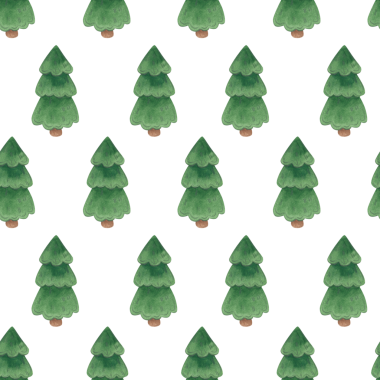 Yeşil ağaçları, karlı dağları ve renkli evleri olan dikişsiz suluboya desenler. Çocuk çizimi ve tasarımı için elle boyanmış elementler.