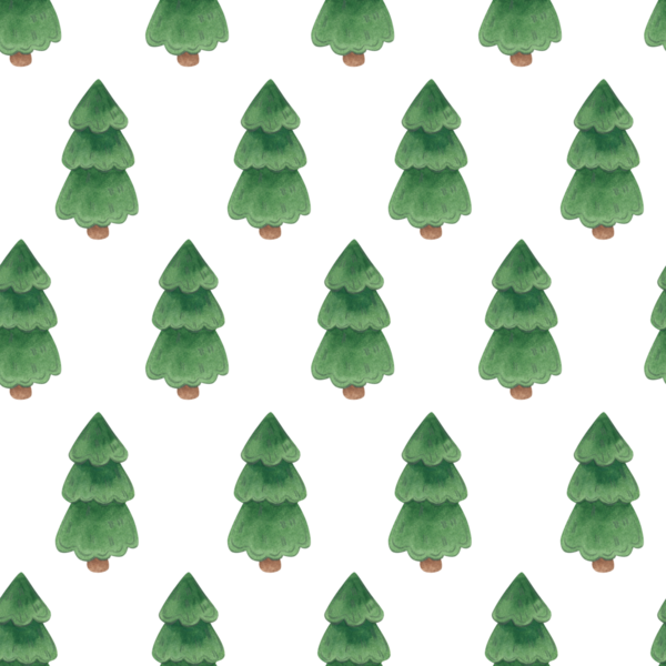 Yeşil ağaçları, karlı dağları ve renkli evleri olan dikişsiz suluboya desenler. Çocuk çizimi ve tasarımı için elle boyanmış elementler.