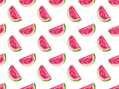 Kusursuz desen. Suluboya resim seti, karpuz, yapraklar. El yapımı karpuz parçaları ve dilimler, dizayn için ahşap şiş, kartpostal, menü.