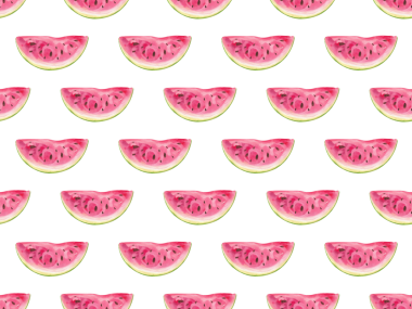 Kusursuz desen. Suluboya resim seti, karpuz, yapraklar. El yapımı karpuz parçaları ve dilimler, dizayn için ahşap şiş, kartpostal, menü.