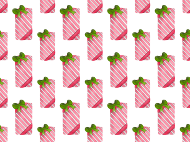 Hediye kutularıyla suluboya kusursuz desen. Beyaz arka planda elle çizilmiş parlak çizimler. Çocuklar için resimleme, baskı ve tekstil dekorasyonunu kutlayan hediyeler