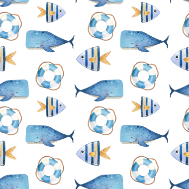 Kusursuz desen. Beyaz arka planda izole edilmiş mavi balinaların suluboya seti. Çocuk resimleri ve tasarımı için el boyaması deniz hayvanları.