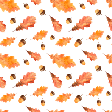 Beyaz arka planda suluboya sonbahar yaprakları olan kusursuz bir desen. Tasarım, baskı ve tekstil için el çizimi illüstrasyon