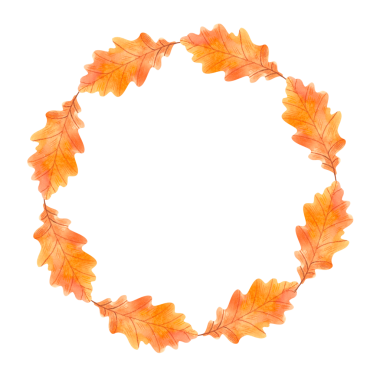 Beyaz arka planda suluboya yaprakları olan sonbahar yuvarlak çerçevesi. Bitkiler daire şeklinde dizilmiş. Tasarım, baskı ve tekstil için el çizimi illüstrasyon