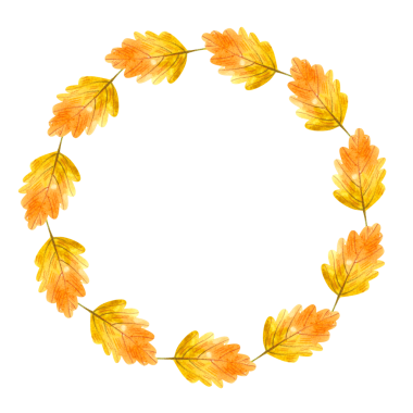 Beyaz arka planda suluboya yaprakları olan sonbahar yuvarlak çerçevesi. Bitkiler daire şeklinde dizilmiş. Tasarım, baskı ve tekstil için el çizimi illüstrasyon