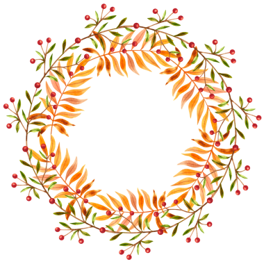 Beyaz arka planda suluboya yaprakları olan sonbahar yuvarlak çerçevesi. Bitkiler daire şeklinde dizilmiş. Tasarım, baskı ve tekstil için el çizimi illüstrasyon