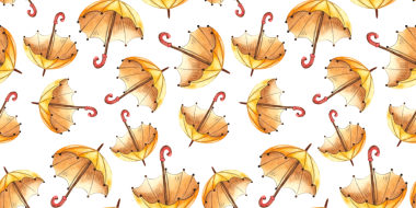 Sonbahar kıyafetlerinin kusursuz desenli çizimi. Suluboya el çizimi çoraplar, eşarplar şemsiye, beyaz arka plan kitapları. Çocuklar için illüstrasyon, poster, baskı, kart, tekstil, pazar