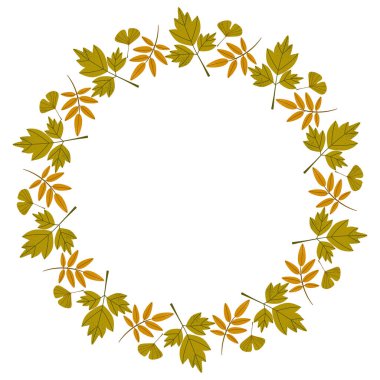 Sarı kuru sonbahar yapraklarından izole edilmiş bir taşıyıcı. Metin sınırı. Tasarım için düz Clipart